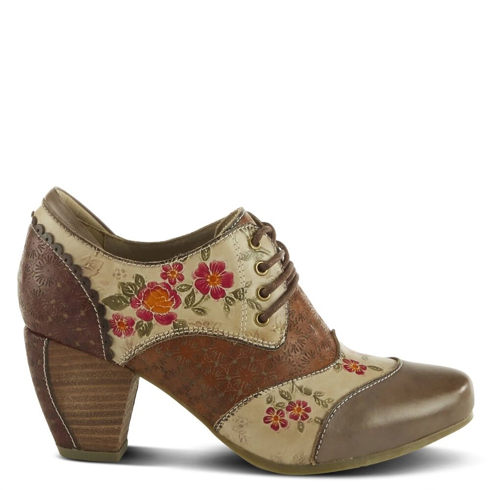 L'ARTISTE ADELVICE FLEUR SHOES GREY MULTI BROWN FLOWER OXFORD LOAFER 9 FIT SMALL - Picture 2 of 7